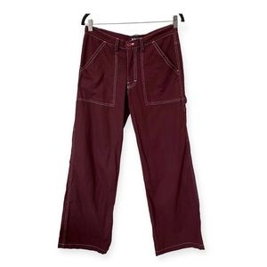 Motel Straight Leg Contrast Stitch Cargo Pants Eggplant Purple Small